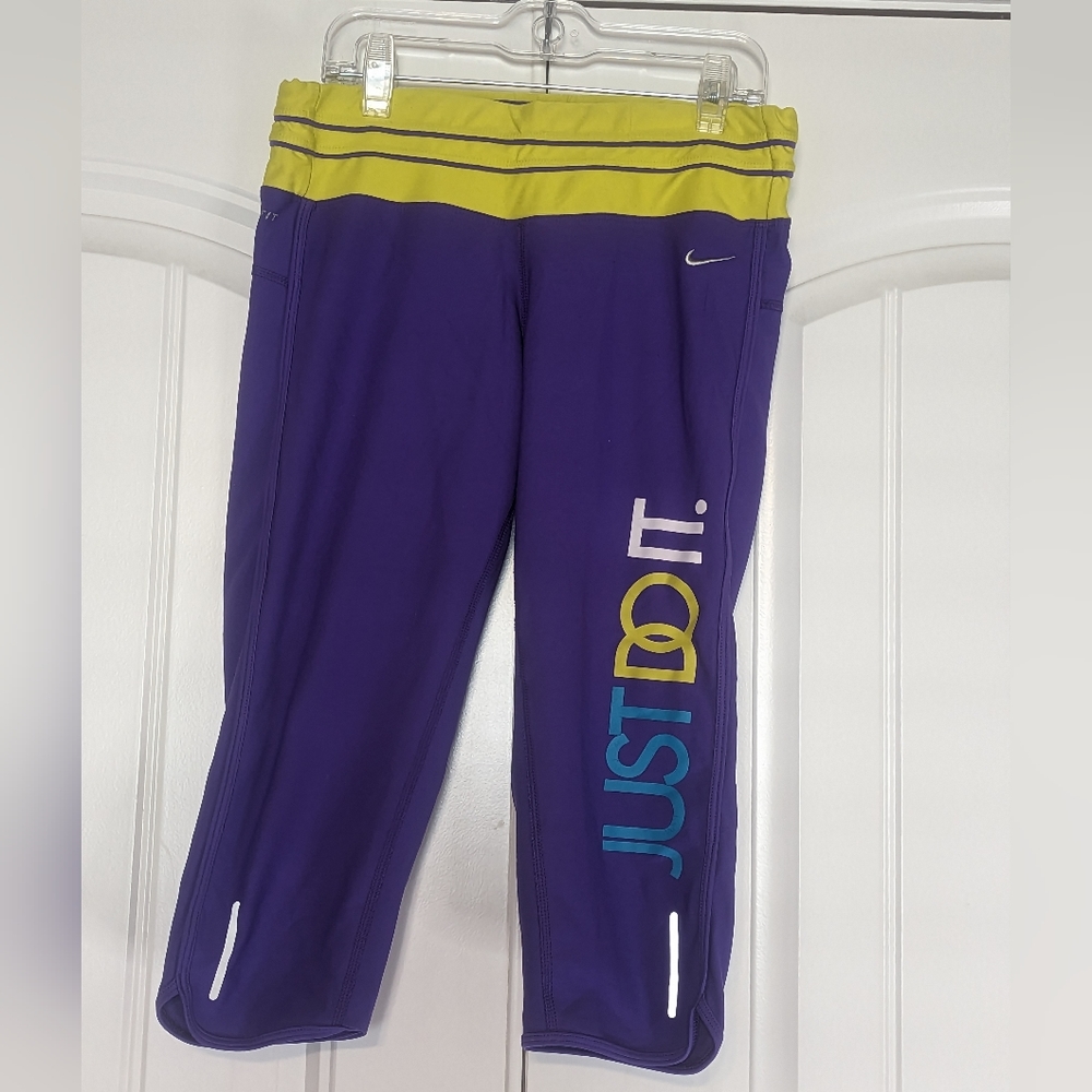 Nike Pants Womens Medium Purple Cropped Dri-Fit Drawstring Comfort Just Do